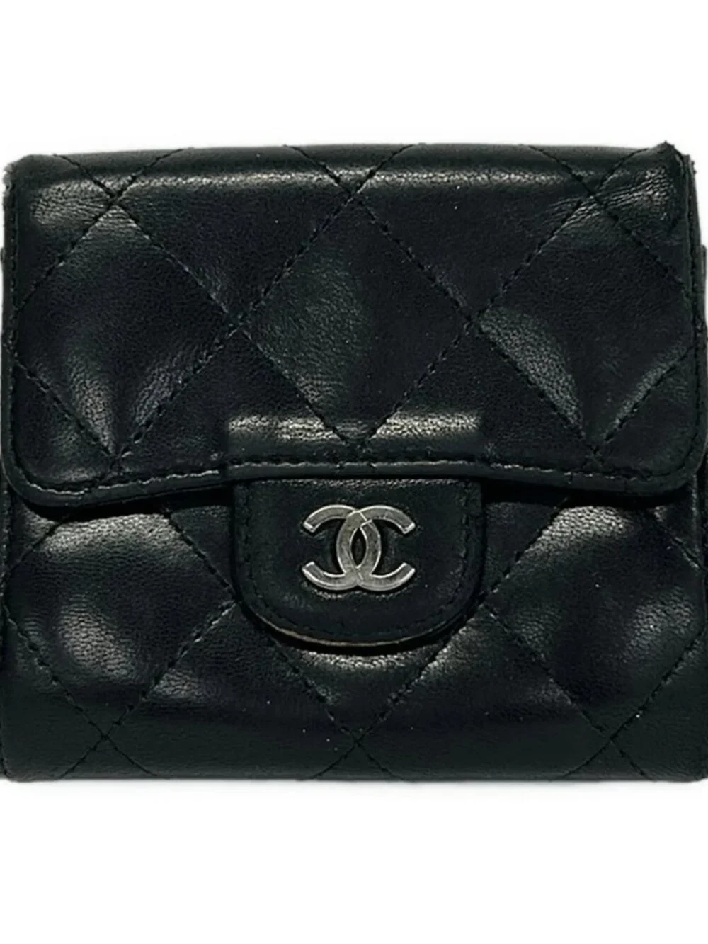 CHANEL Matelasse Black Lambskin Double-hook Wallet